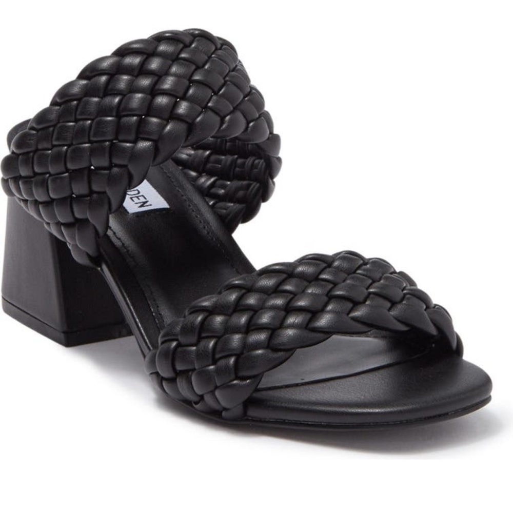 Steve Madden Daphnee Braided Block Heel Sandal Black Size 8